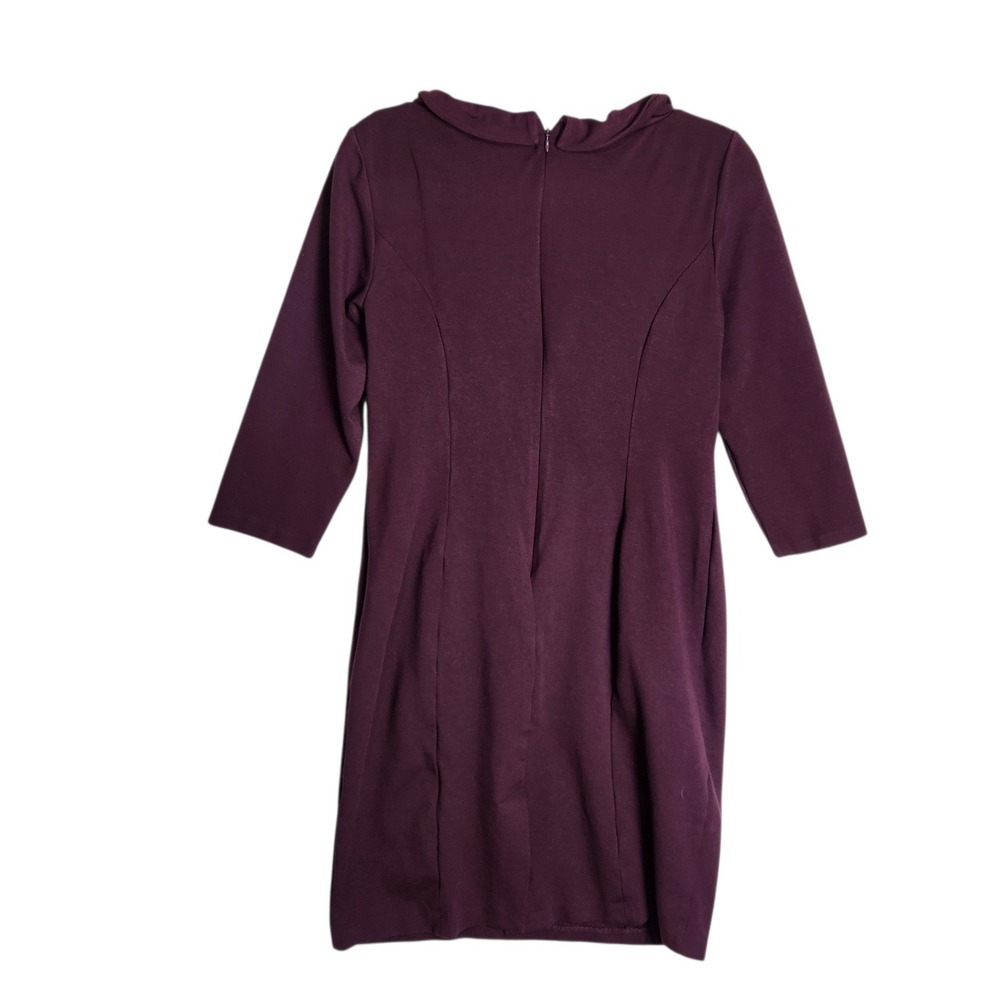 Talbots Women 8 Plum Purple Portrait Collar Ponte Knit Sheath Dress 3/4 Sleeve